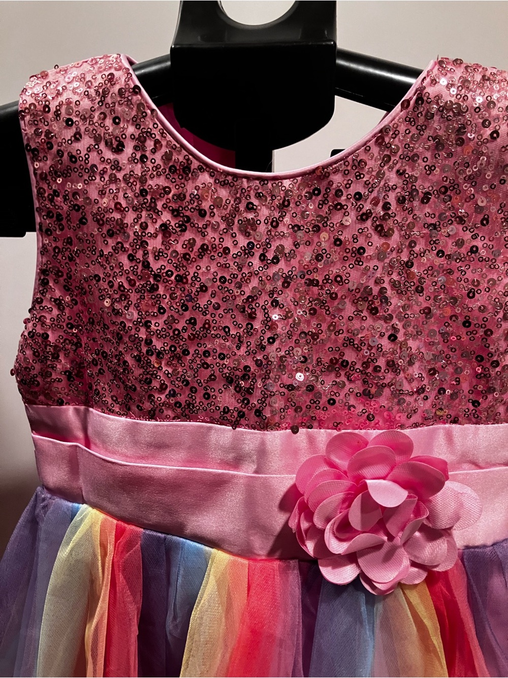 NWT Uhnice Girls 10-12 Pink Sequin Rainbow Tulle Party Dress 150 - Picture 4 of 12